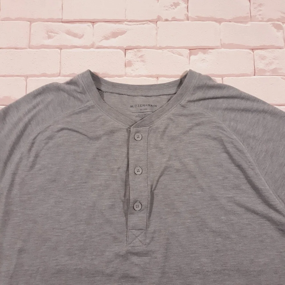 Mizzen + Main Sweater Mens 2XL Henley Neck Gray Pullover Modal Blend